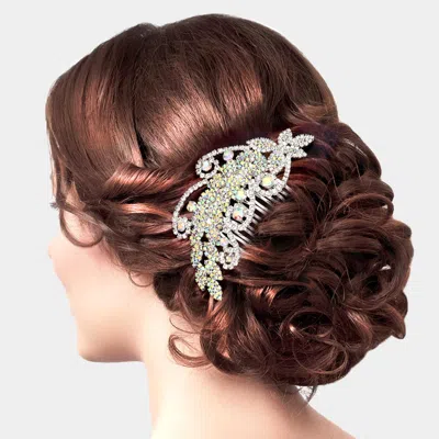 Fashnzfab Round Stone Accented Rhinestone Hair Comb In White