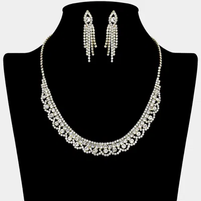 Fashnzfab Round Stone Accented Rhinestone Paved Collar Necklace In Metallic