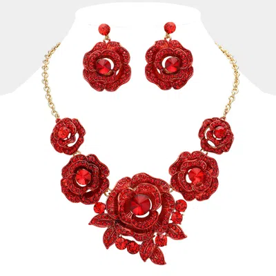 Fashnzfab Round Stone Accented Rhinestone Paved Rose Embellished Statement Necklace In Multi
