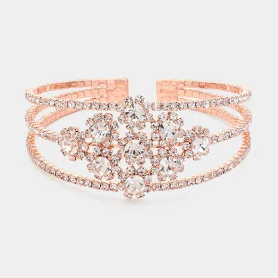 Fashnzfab Round Stone Accented Rhinestone Paved Split Cuff Bracelet Rose Gold In Multi