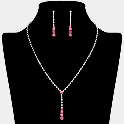 Fashnzfab Round Stone Accented Rhinestone Paved Y Necklace In Metallic