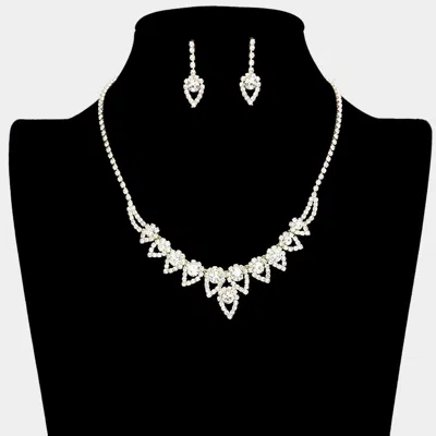 Fashnzfab Round Stone Accented Rhinestone Teardrop Cluster Necklace In Black