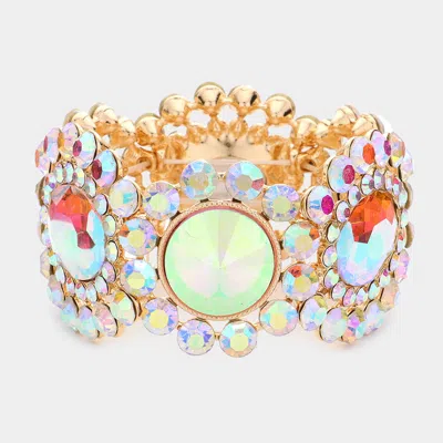 Fashnzfab Round Stone Accented Stretch Evening Bracelet Ab, Gold In Multi