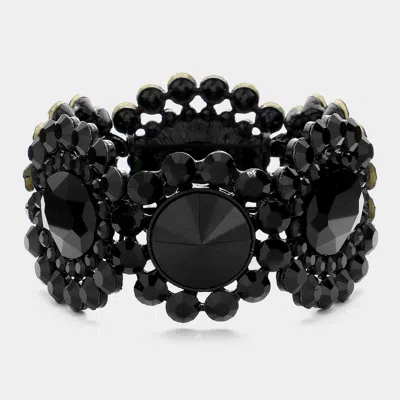 Fashnzfab Round Stone Accented Stretch Evening Bracelet Jet Black