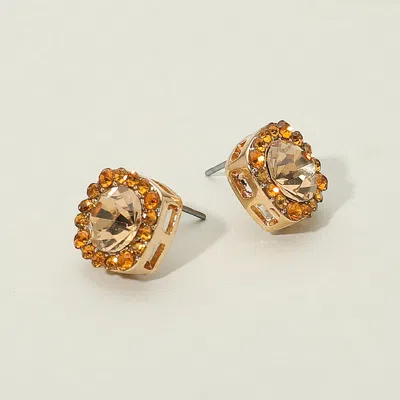 Fashnzfab Round Stone Accented Stud Evening Earrings In Gold