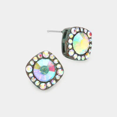Fashnzfab Round Stone Accented Stud Evening Earrings In Multi