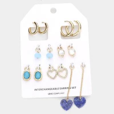Fashnzfab Round Stone Bead Heart Interchangeable Earring Set - Gold