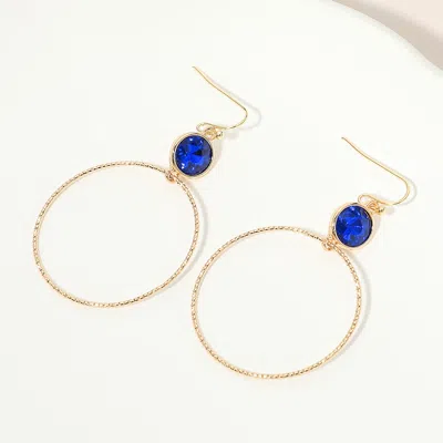 Fashnzfab Round Stone Bezel Accent Open Hoop Drop Link Earrings In Blue