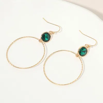 Fashnzfab Round Stone Bezel Accent Open Hoop Drop Link Earrings In Gold