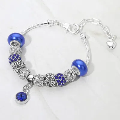 Fashnzfab Round Stone Bezel Charm Accent Multi Beaded Bracelet In Blue