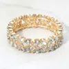 Fashnzfab Round Stone Bezel Flower Stone Cluster Stretch Evening Bracelet Clear, Gold In Multi