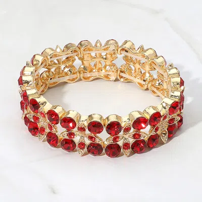 Fashnzfab Round Stone Bezel Flower Stone Cluster Stretch Evening Bracelet Gold, Siam In Multi