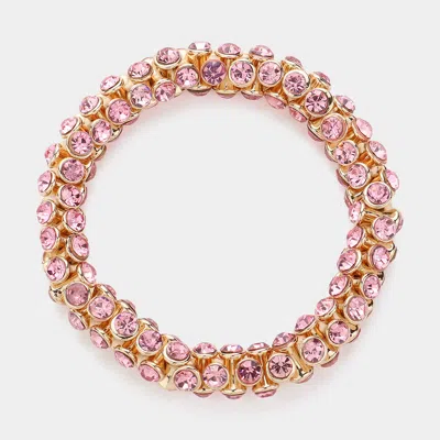Fashnzfab Round Stone Bezel Stretch Evening Bracelet Gold, Pink In Multi