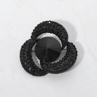 Fashnzfab Round Stone Center Rhinestone Pave Floral Swirl Pin Brooch In Black