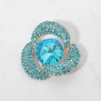 Fashnzfab Round Stone Center Rhinestone Pave Floral Swirl Pin Brooch In Blue
