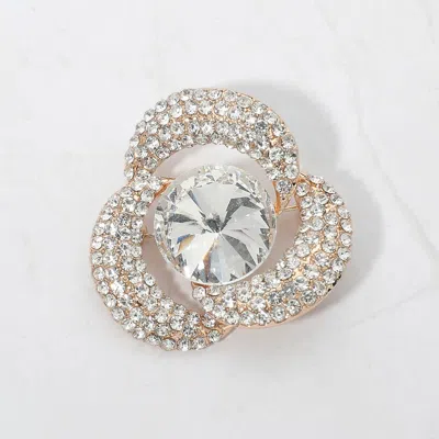 Fashnzfab Round Stone Center Rhinestone Pave Floral Swirl Pin Brooch In Gold