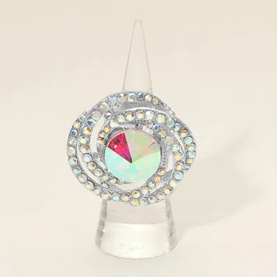 Fashnzfab Round Stone Center Swirl Stretch Statement Ring In Metallic