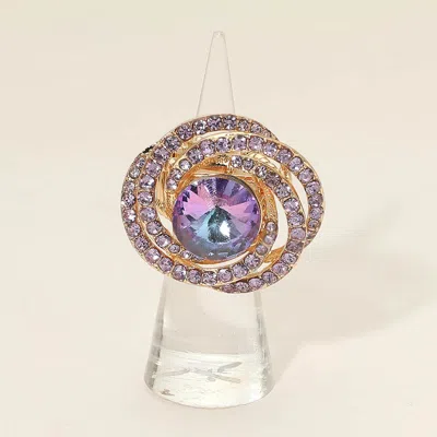 Fashnzfab Round Stone Center Swirl Stretch Statement Ring In Gold