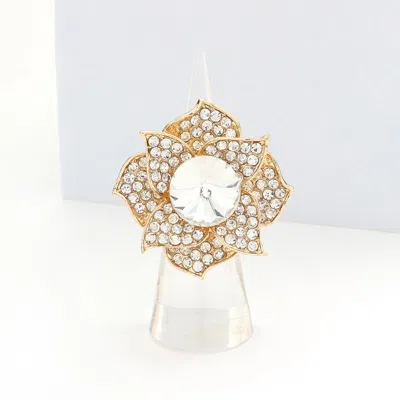 Fashnzfab Round Stone Centered Flower Stretch Ring In Gold