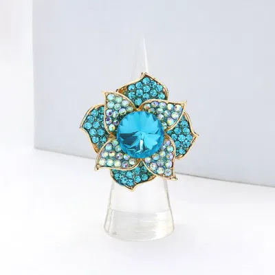 Fashnzfab Round Stone Centered Flower Stretch Ring In Gray