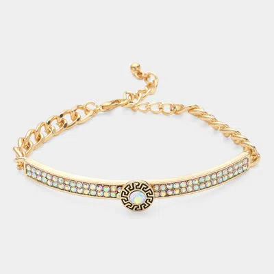 Fashnzfab Round Stone Centered Rhinestone Embellished Bracelet Ab, Gold In Multi
