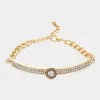 Fashnzfab Round Stone Centered Rhinestone Embellished Bracelet Gold In Gold