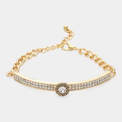 Fashnzfab Round Stone Centered Rhinestone Embellished Bracelet Gold