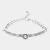 Fashnzfab Round Stone Centered Rhinestone Embellished Bracelet Rhodium In Multi