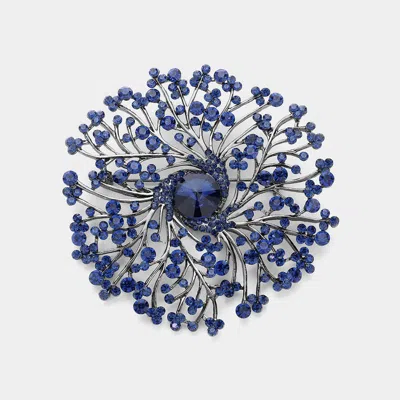 Fashnzfab Round Stone Centered Rhinestone Embellished Branch Flower Pin Brooch In Multi