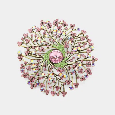 Fashnzfab Round Stone Centered Rhinestone Embellished Branch Flower Pin Brooch In Multi