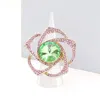 Fashnzfab Round Stone Centered Rhinestone Flower Stretch Ring In Green