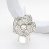 Fashnzfab Round Stone Centered Rhinestone Paved Flower Stretch Ring In Multi
