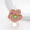 Fashnzfab Round Stone Centered Rhinestone Paved Flower Stretch Ring In Pink