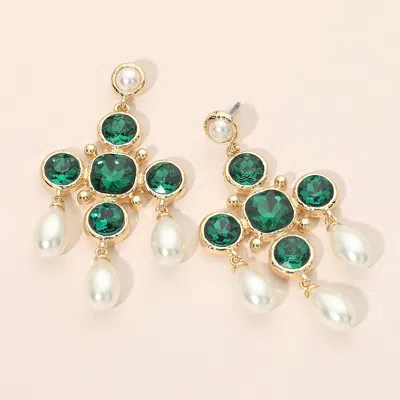 Fashnzfab Round Stone Chandelier Cross Pearl Link Drop Statement Earrings In Gold