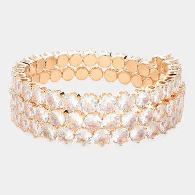 Fashnzfab Round Stone Cluster Adjustable Wrapped Evening Bracelet Clear, Gold In Multi
