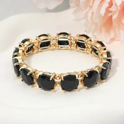 Fashnzfab Round Stone Cluster Beaded Stretch Evening Bracelet In Black