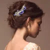 Fashnzfab Round Stone Cluster Embellished Rhinestone Paved Hair Comb In Blue