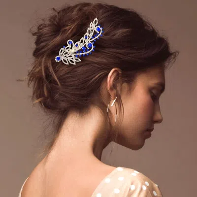 Fashnzfab Round Stone Cluster Embellished Rhinestone Paved Hair Comb In Blue