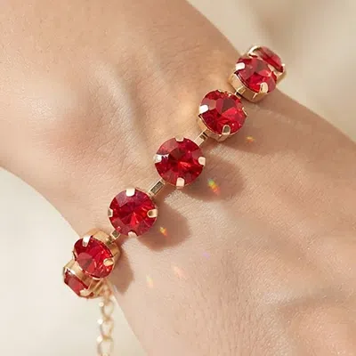 Fashnzfab Round Stone Cluster Link Bracelet In Red