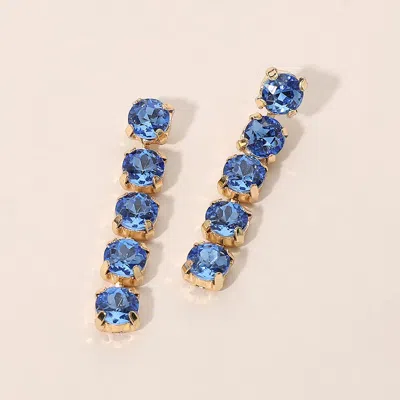 Fashnzfab Round Stone Cluster Link Drop Evening Earrings In Blue