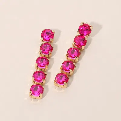 Fashnzfab Round Stone Cluster Link Drop Evening Earrings In Pink