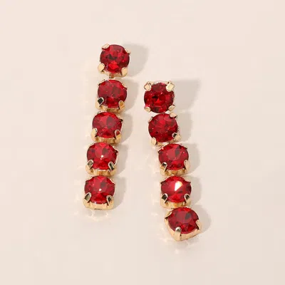 Fashnzfab Round Stone Cluster Link Drop Evening Earrings In Red