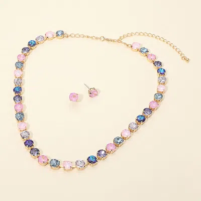Fashnzfab Round Stone Cluster Link Tennis Chain Evening Necklace In Metallic