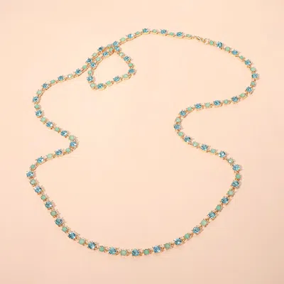 Fashnzfab Round Stone Cluster Link Tennis Chain Long Necklace In Blue