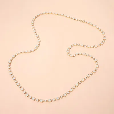 Fashnzfab Round Stone Cluster Link Tennis Chain Long Necklace In Silver