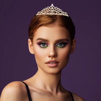 Fashnzfab Round Stone Cluster Pointed Rhinestone Paved Princess Tiara In Gold