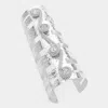 Fashnzfab Round Stone Cluster Rhinestone Paved Abstract Piece Pointed Arm Cuff Bracelet Rhodium In Multi