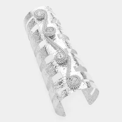 Fashnzfab Round Stone Cluster Rhinestone Paved Abstract Piece Pointed Arm Cuff Bracelet Rhodium In Multi
