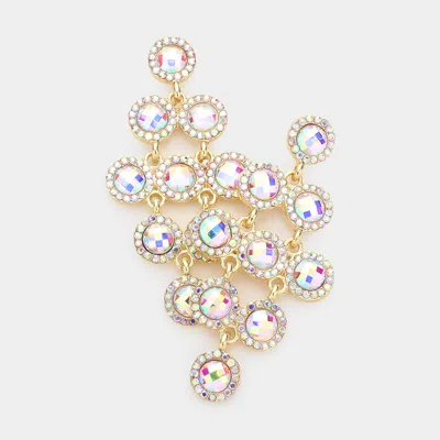 Fashnzfab Round Stone Cluster Vine Dangle Evening Earrings - Ab, Gold