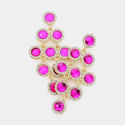 Fashnzfab Round Stone Cluster Vine Dangle Evening Earrings - Fuchsia In Pink